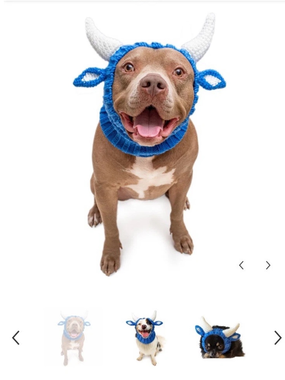 Blue Ox Snood Dog Hat - Blue Knit Horned Headpiece